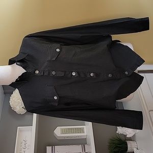 Black Button-up Layering Top Ruched Trim